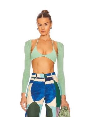 Seroya Mint Green Ribbed Bolero Shrug Crop Top